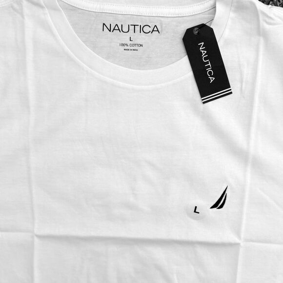 Nautica White Short Sleeve Tee Men’s Crewneck Bright White T-Shirt Size Large - Picture 3 of 6